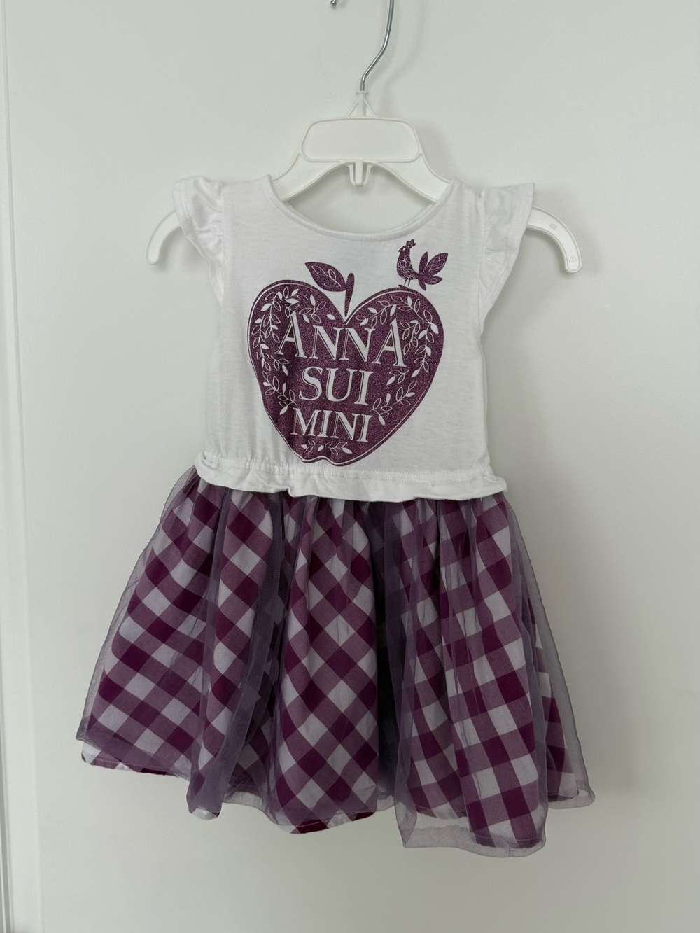 Anna Sui Purple & White Gingham Tulle Dress